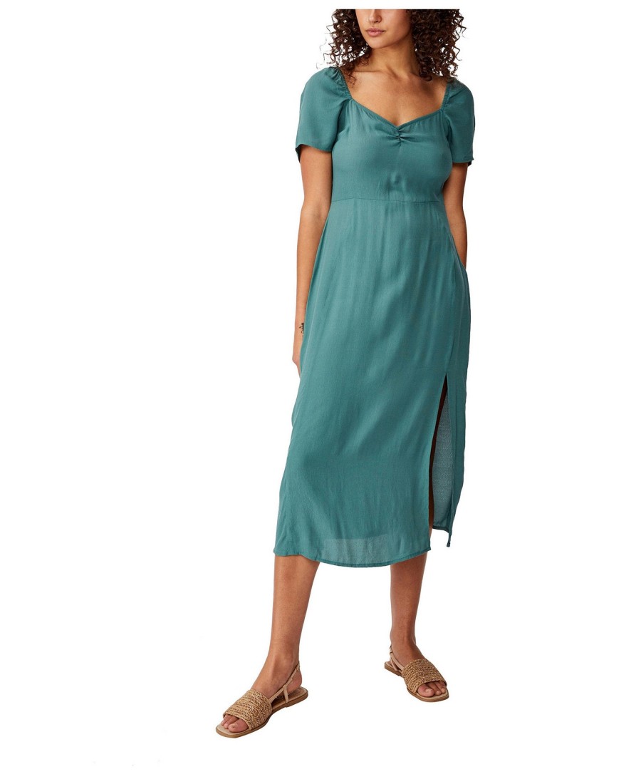 Women'S COTTON ON | Woven Faye Split Midi Dress Mallard Green