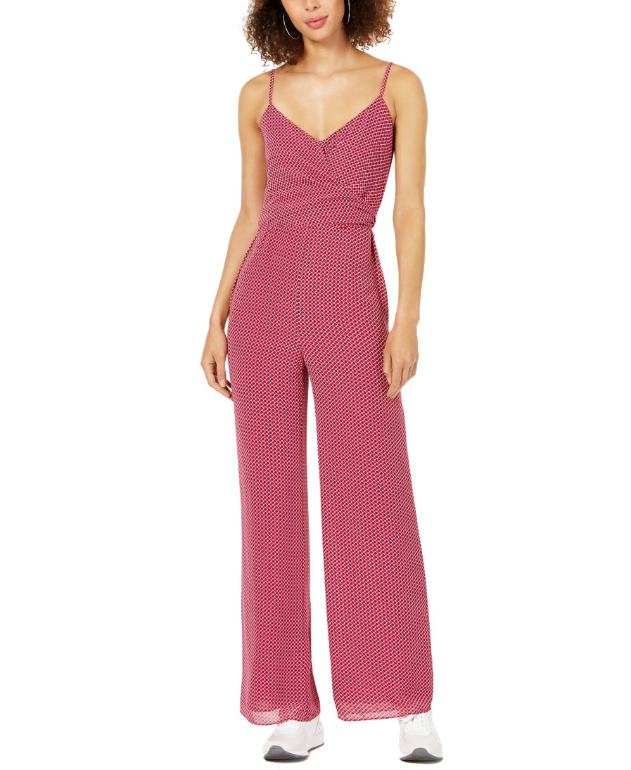 Women'S MICHAEL Michael Kors | Dotted Wide-Leg Jumpsuit Deep Fuchsia/Garnet