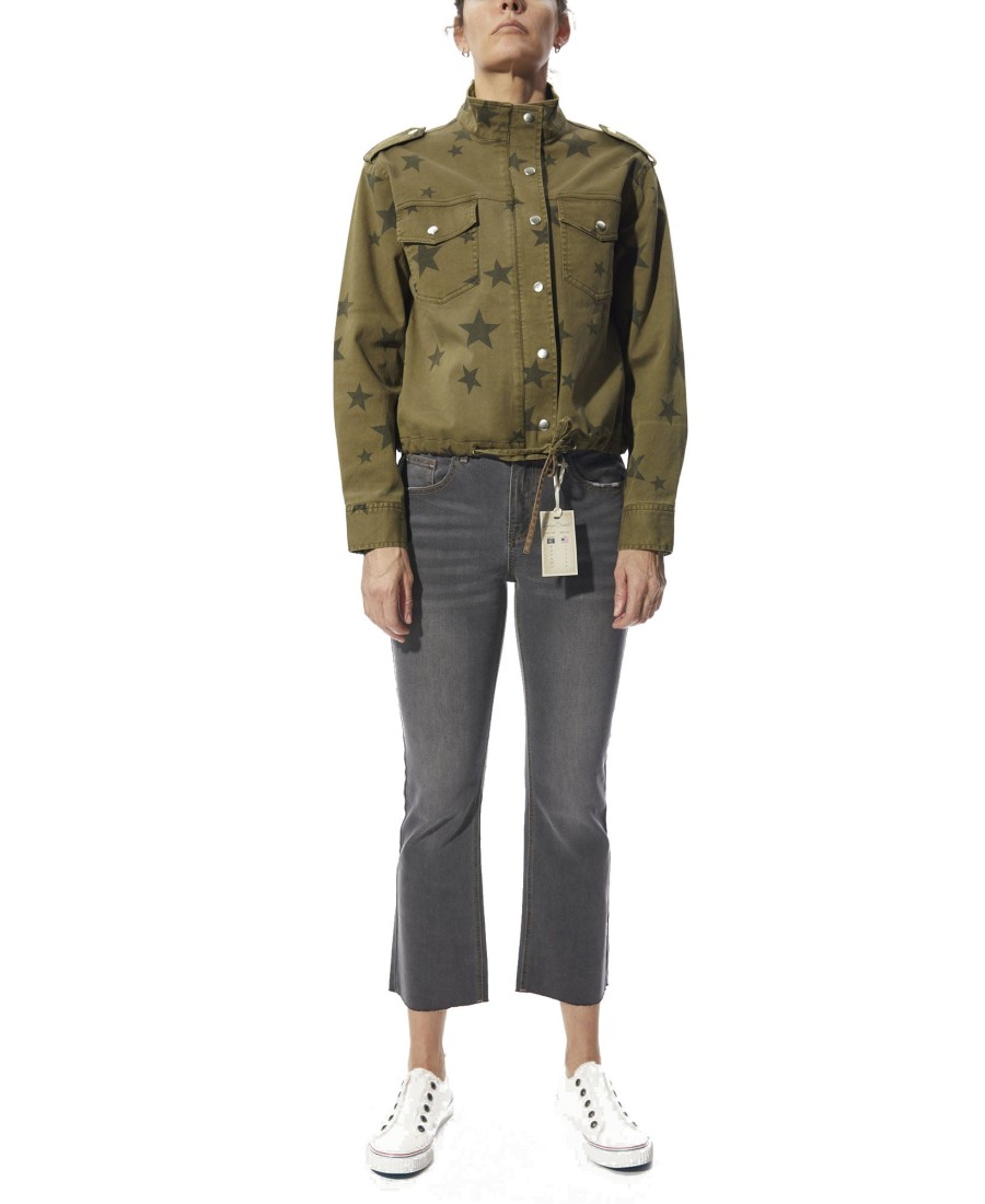 Women'S Indigo Saints | Garment Dye Stars Print Jacket Olive