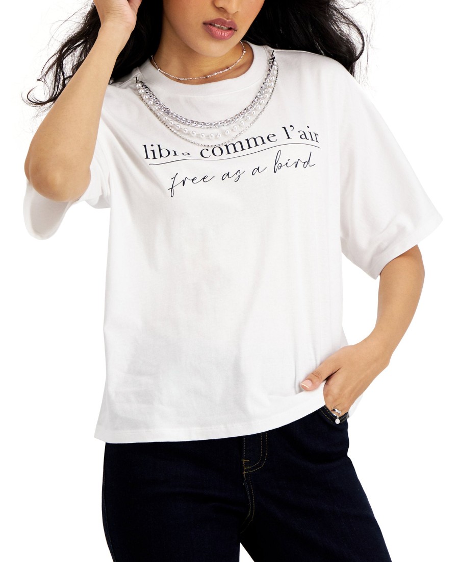 Women'S INC International Concepts | Short-Sleeve Necklace T-Shirt Bright White