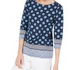 Women'S Charter Club | Petite Printed Top Intrepid Blue Combo