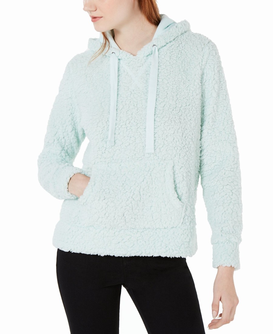 Juniors' Hippie Rose | Juniors' Faux-Sherpa Pullover Hoodie Soothing Green