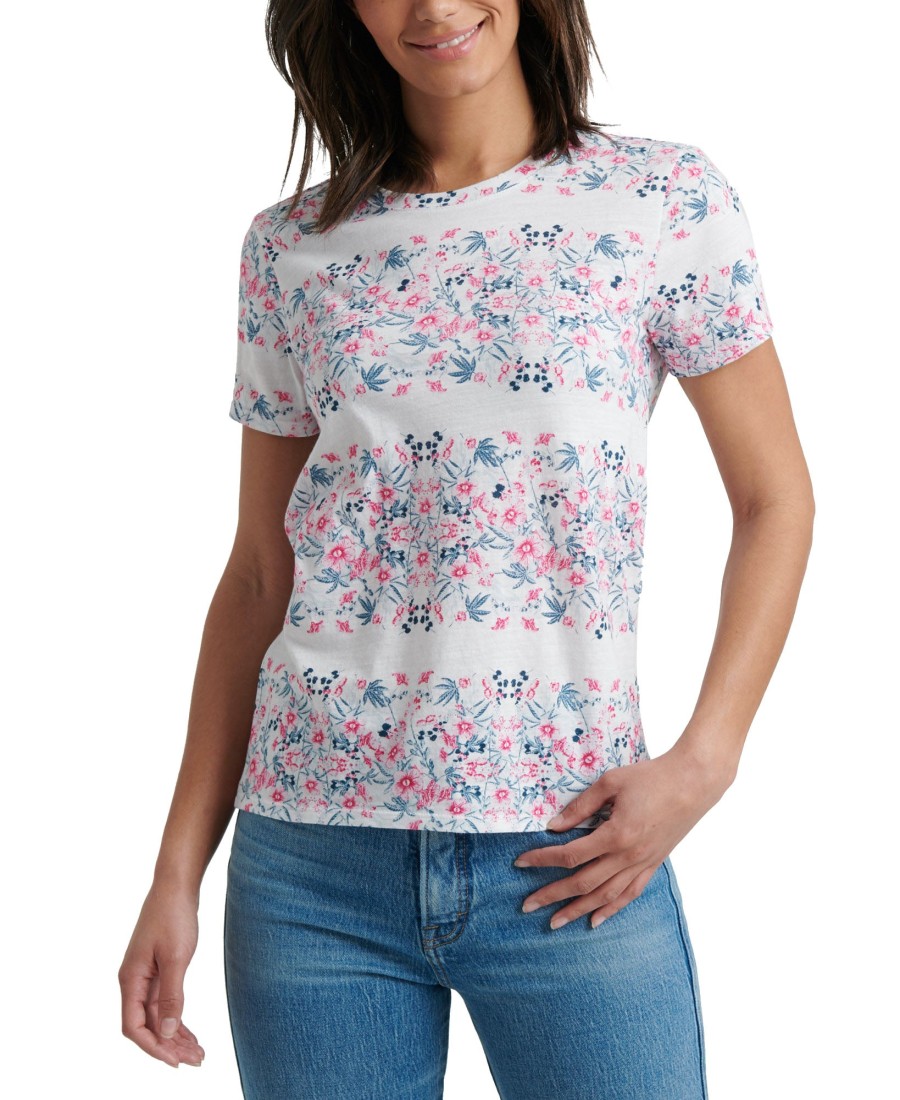 Women'S Lucky Brand | Cotton Botanicals Print T-Shirt White