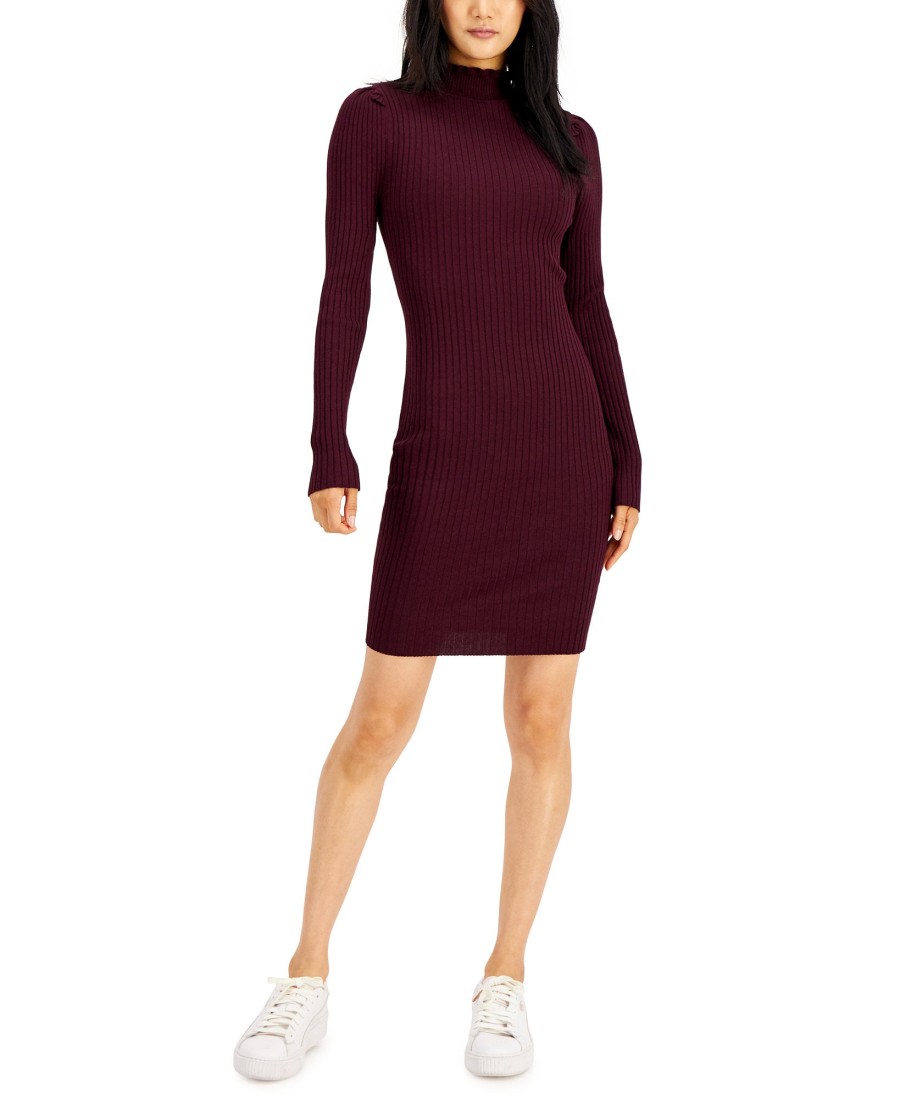 Juniors' Hooked Up by IOT | Juniors' Ribbed Mock-Neck Sweater Dress Beet Plum