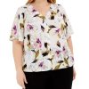 Juniors' Alfani | Plus Button-Front Flutter-Sleeve Top White Garden Vision