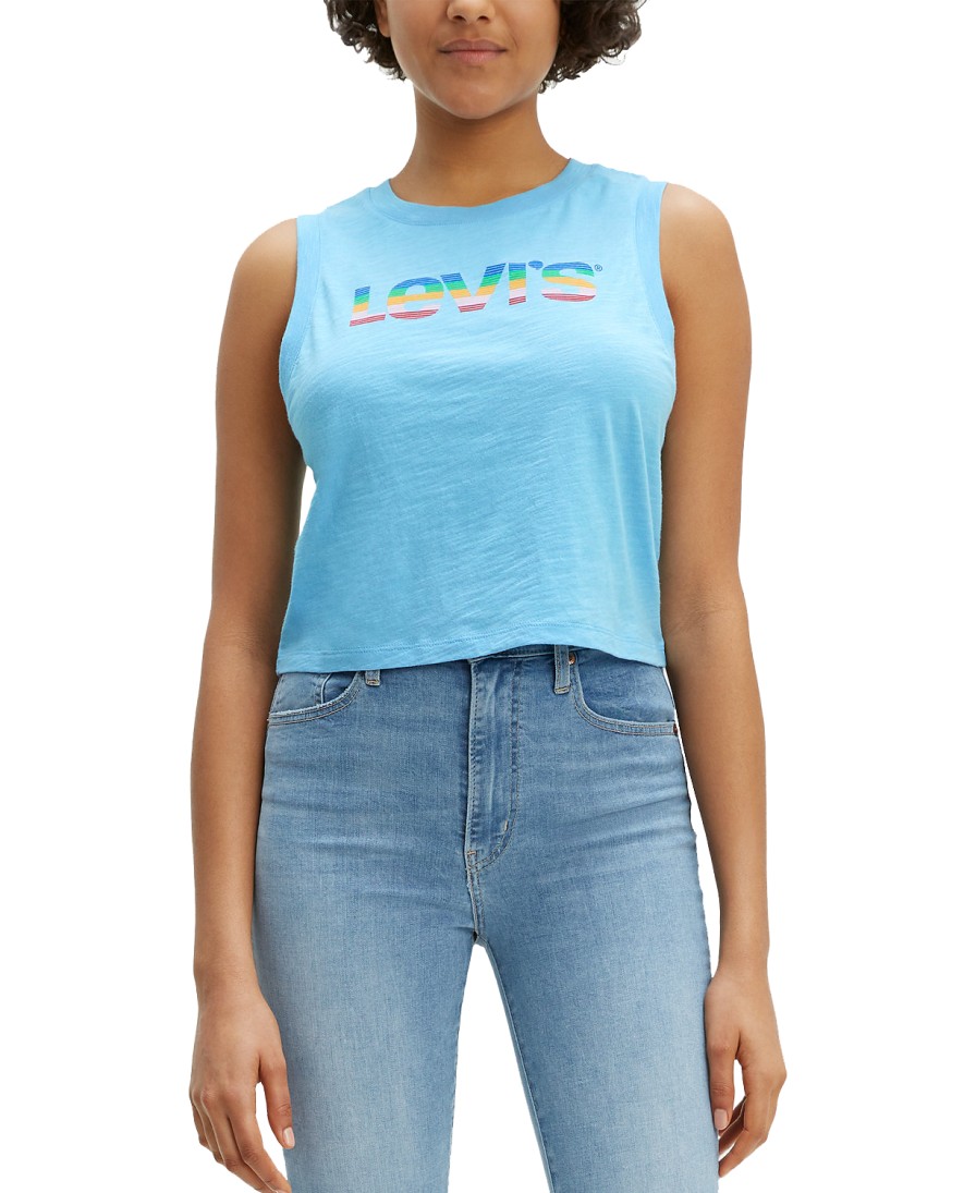 Women'S Levi's | Sleeveless Logo-Print Cotton Cropped Top Baltic Sea