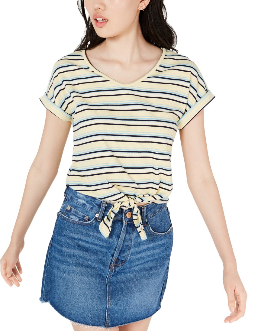 Women'S Hippie Rose | Tie-Front T-Shirt Yellow Stripe