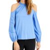 Women'S INC International Concepts | Cotton Crochet-Trim Cold-Shoulder Top Bashful Blue