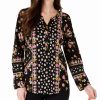 Women'S Style & Co | Printed Split-Neck Shirt Happy Day Black