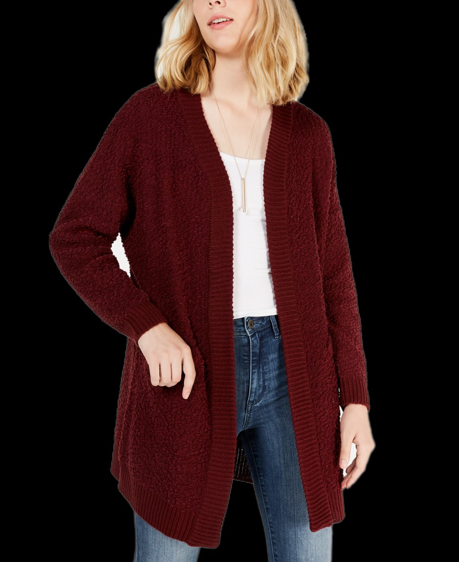 Juniors' Say What | Juniors' Open-Front Textured Cardigan Tawny Port