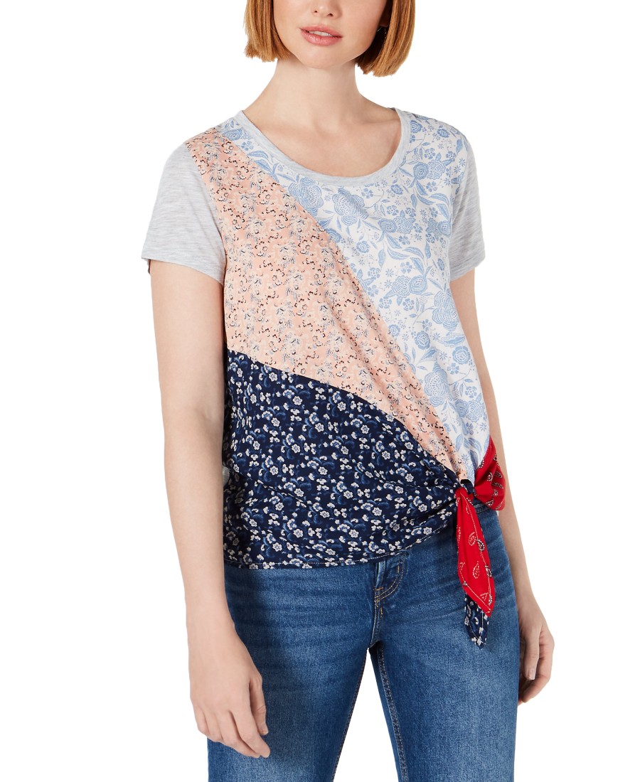 Women'S Style & Co | Mixed-Print Side-Tie T-Shirt Scarf Sensation