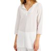 Women'S Alfani | Textured Split-Neck Top Bright White