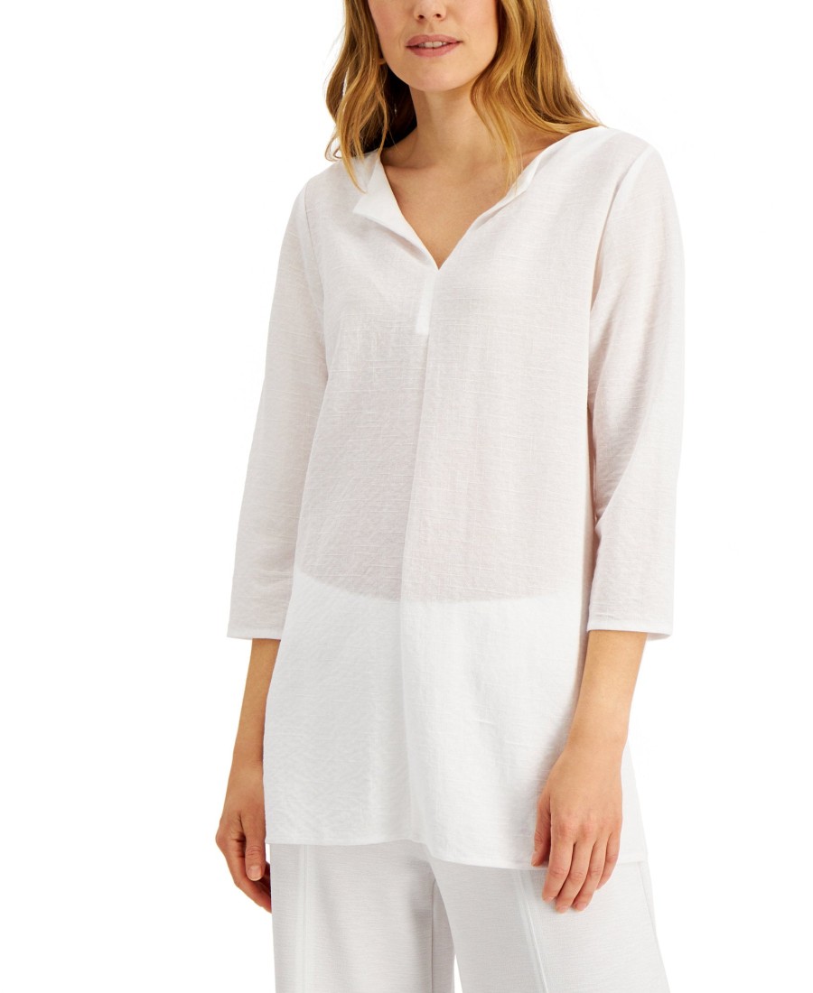 Women'S Alfani | Textured Split-Neck Top Bright White