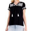 Women'S Style & Co | Petite Cotton Embroidered Top Deep Black