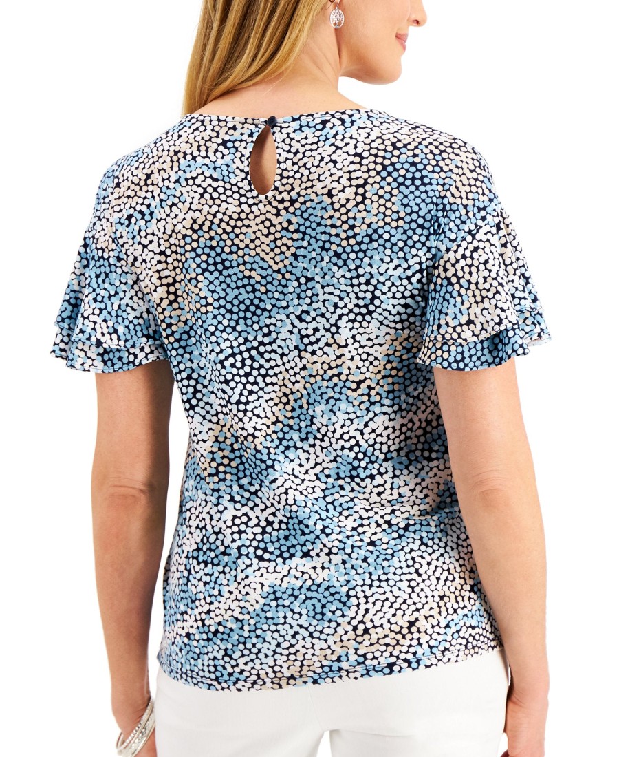 Women'S JM Collection | Short Sleeve Printed Top Bachelor Button Combo