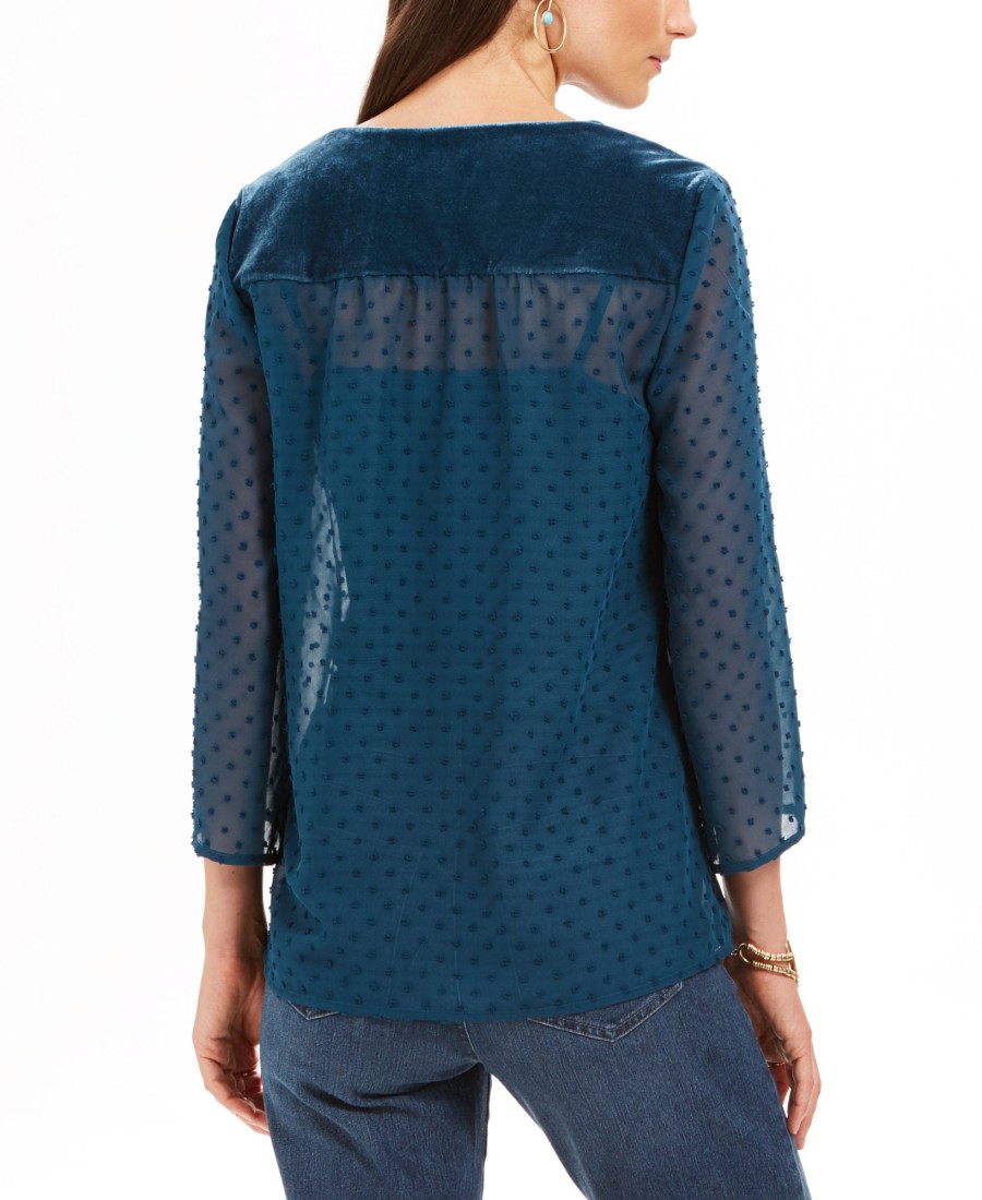 Women'S Style & Co | Mixed-Media Sheer-Sleeve Blouse Eyelet Kale Green