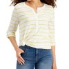 Women'S Style & Co | Petite Cotton Striped Henley T-Shirt White Stripe