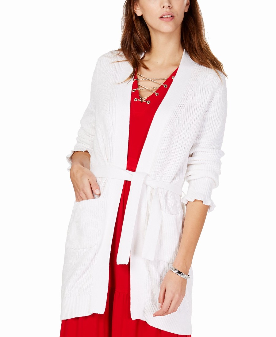 Women'S Michael Kors | Ruffle-Sleeve Cardigan White