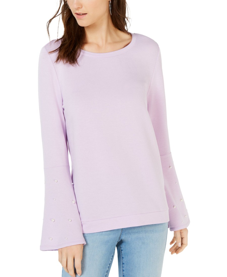 Women'S INC International Concepts | Embellished Bell-Sleeve Sweatshirt Purple