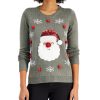 Women'S Karen Scott | Sequined Santa Sweater Dark Grey Combo