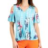 Women'S JM Collection | Printed Cold-Shoulder Top Bachelor Button Combo