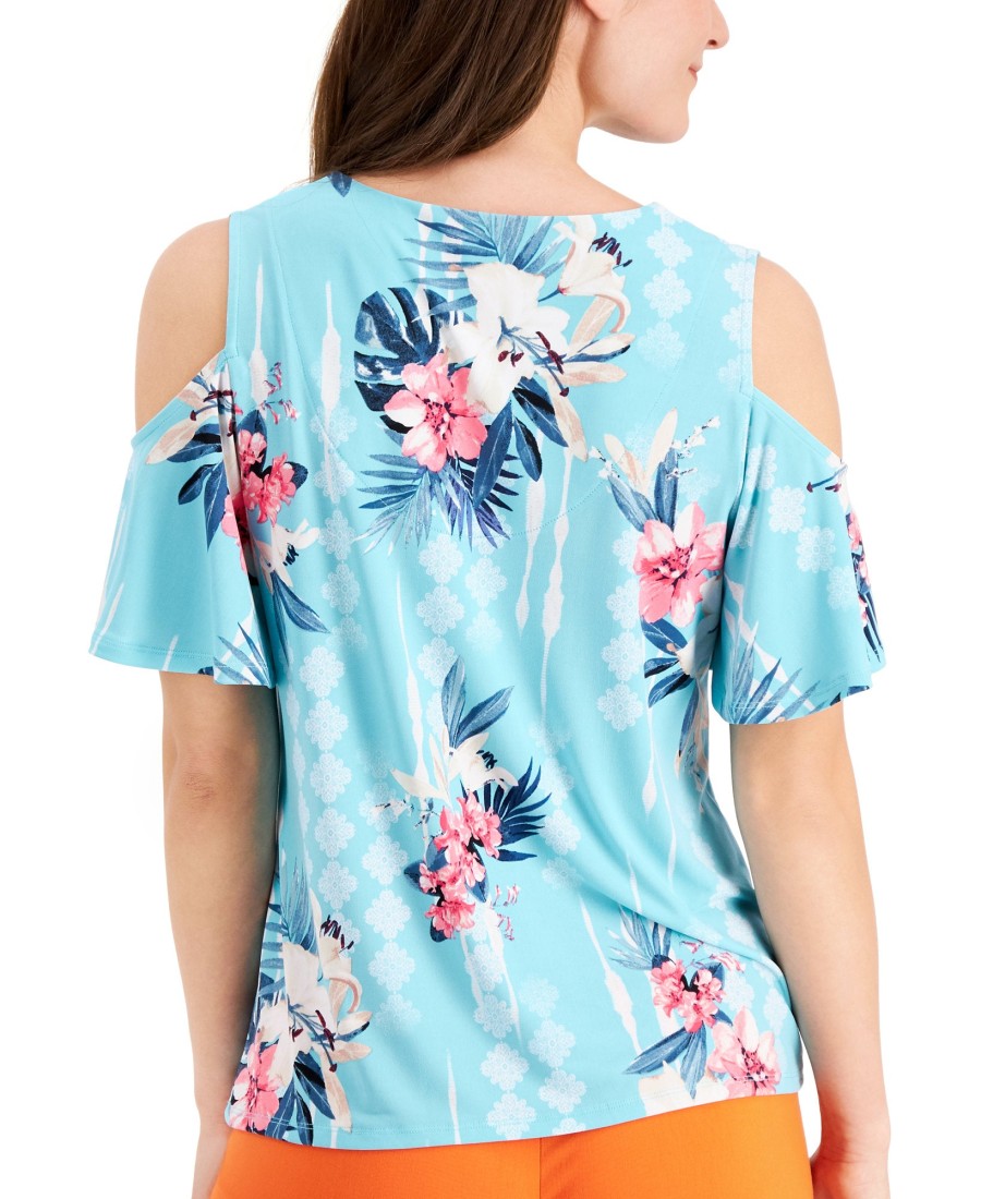 Women'S JM Collection | Printed Cold-Shoulder Top Bachelor Button Combo