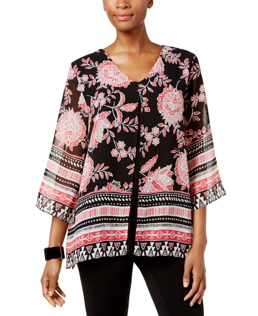 Women'S JM Collection | Printed Split-Front Tunic Ethnic Bloom