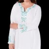 Women'S Charter Club | Plus Cotton Beaded Embroidered Tunic Bright White