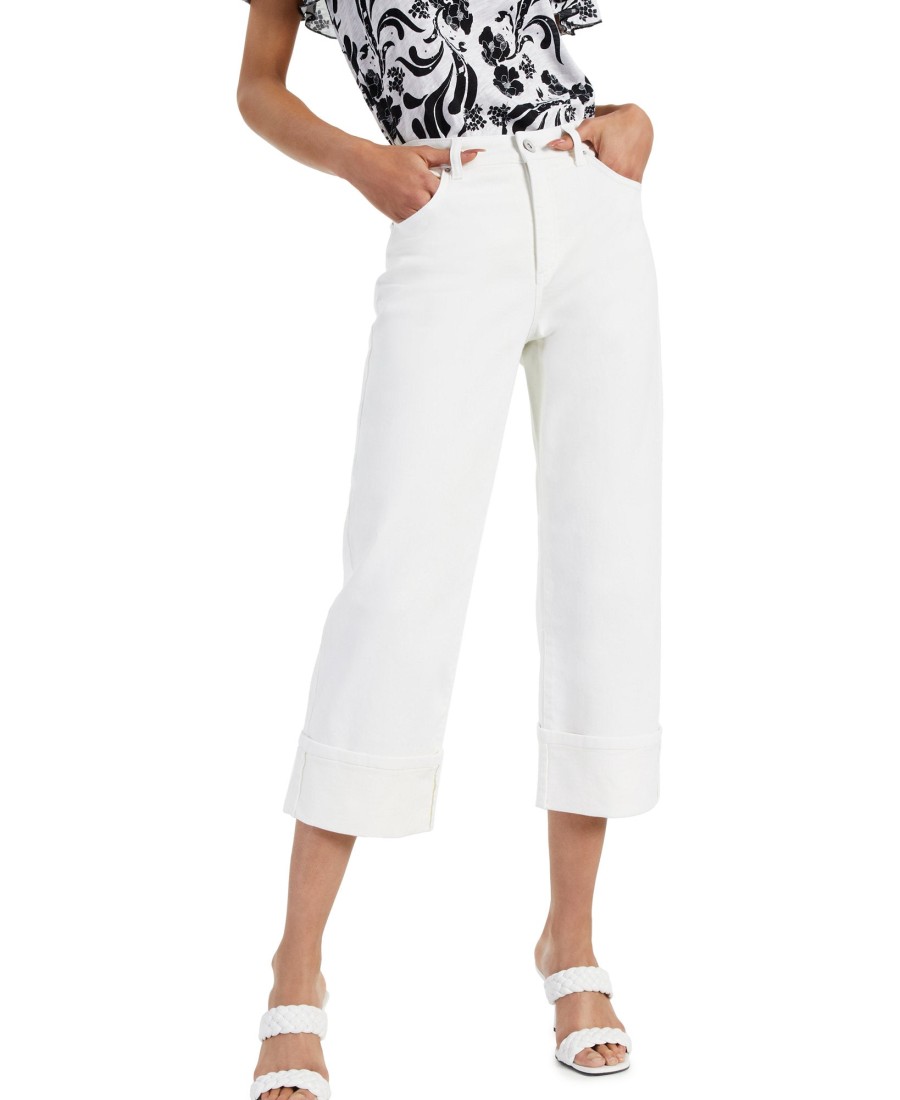 Women'S INC International Concepts | Cuffed Cropped Wide-Leg Jeans Bright White