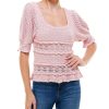 Women'S Q & A | Crocheted Short-Sleeve Sweater Top Mauve