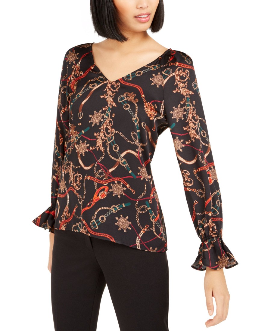 Women'S Bar III | Printed V-Neck Top Black Multi