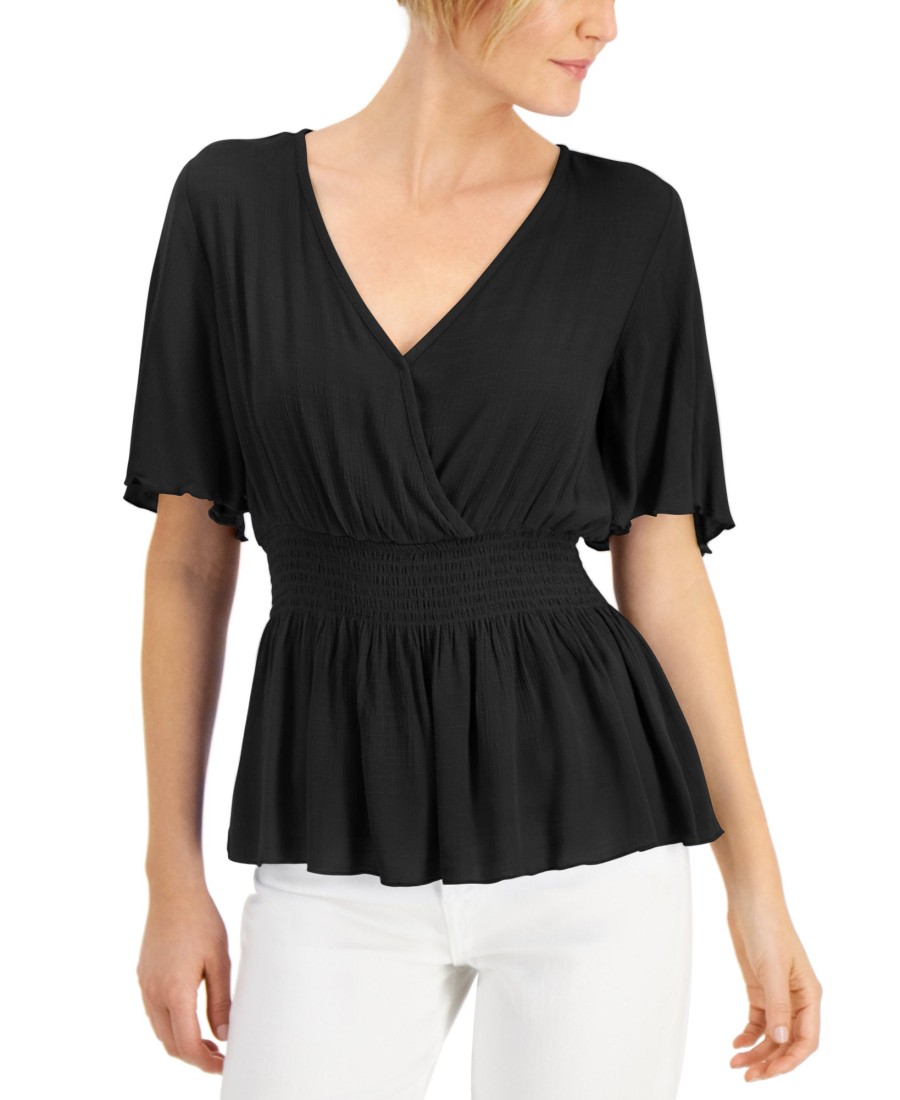 Women'S JPR Studio | Smocked Surplice Peplum Top Black