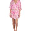 Women'S Betsey Johnson | Floral-Print Lace-Detail Short Robe Rose Floral