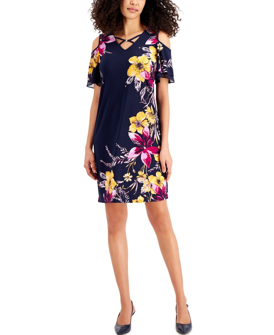 Women'S JM Collection | Cold-Shoulder Printed Dress Intrepid Combo