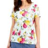 Women'S Karen Scott | Reverie Floral-Print Top Quiet Tide