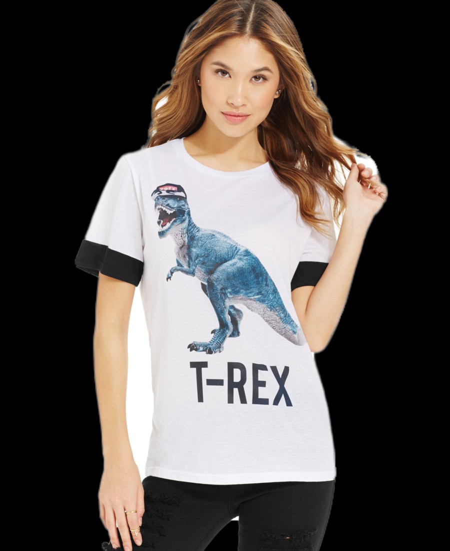 Juniors' Ntd | Juniors' T-Rex Contrast-Sleeve Tee White/Black