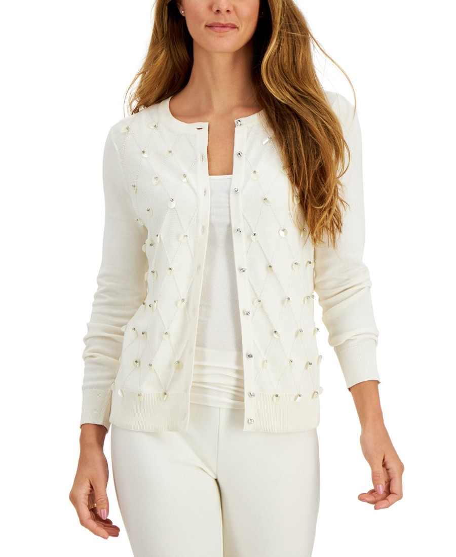 Women'S Charter Club | Rhinestone-Embellished Cardigan Cloud Combo