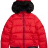 Women'S Tommy Hilfiger | Puffer Jacket With Faux Fur Hood And Magnetic Zipper Crimson