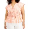 Women'S INC International Concepts | Plus Cotton Printed Ruched-Seam V-Neck Top Chroma Botanica