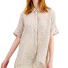 Juniors' Alfani | Textured Button-Front Top French Stone