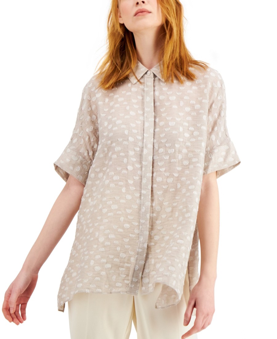 Juniors' Alfani | Textured Button-Front Top French Stone