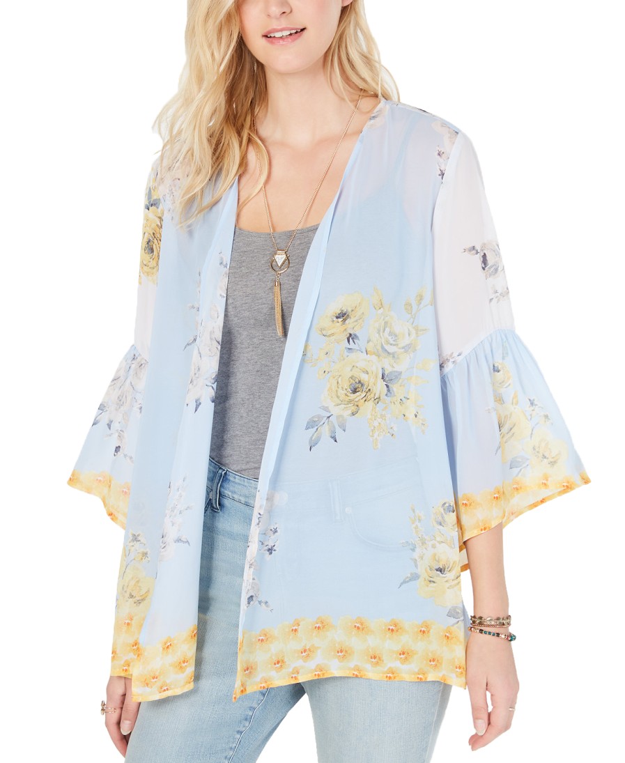 Women'S Style & Co | Floral-Print Flutter-Sleeve Kimono Floating Perennials