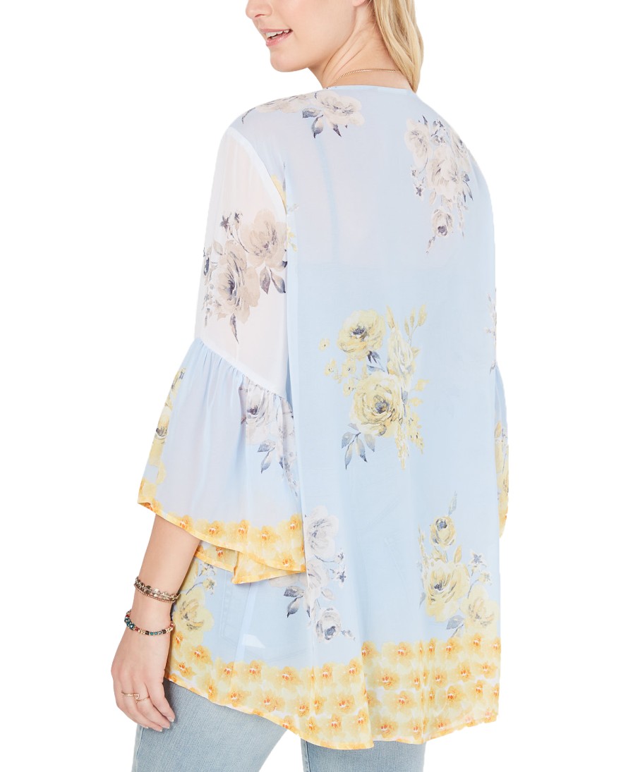 Women'S Style & Co | Floral-Print Flutter-Sleeve Kimono Floating Perennials