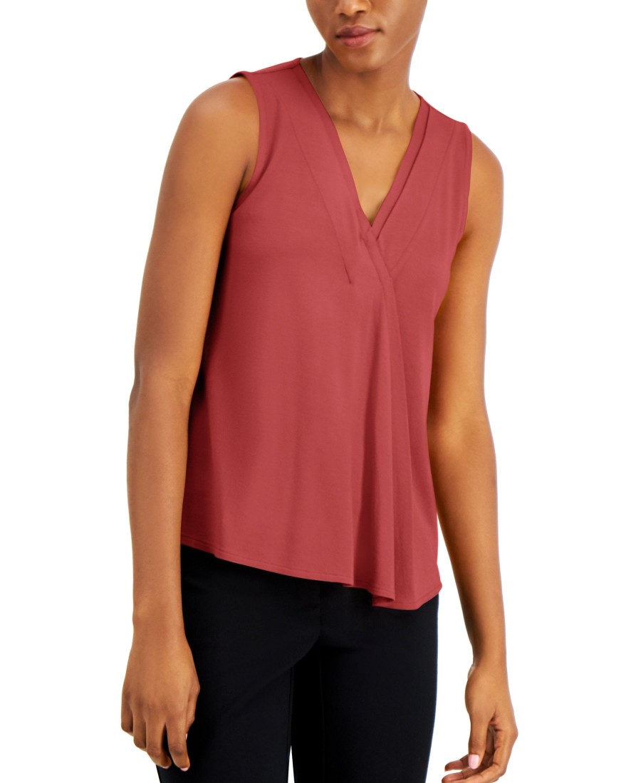 Juniors' Alfani | Sleeveless Pleated V-Neck Shirt Cranberry Spice