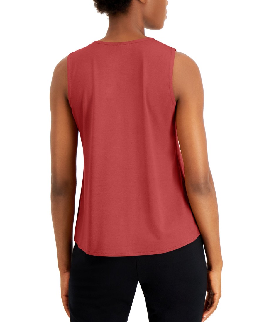 Juniors' Alfani | Sleeveless Pleated V-Neck Shirt Cranberry Spice