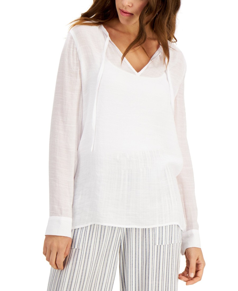 Women'S Palette | Button-Trimmed Gauze Blouse White