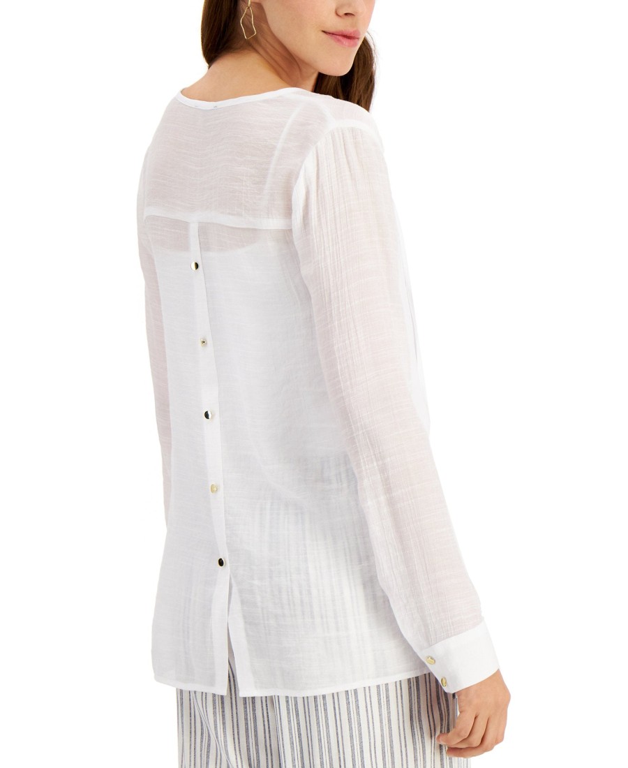 Women'S Palette | Button-Trimmed Gauze Blouse White