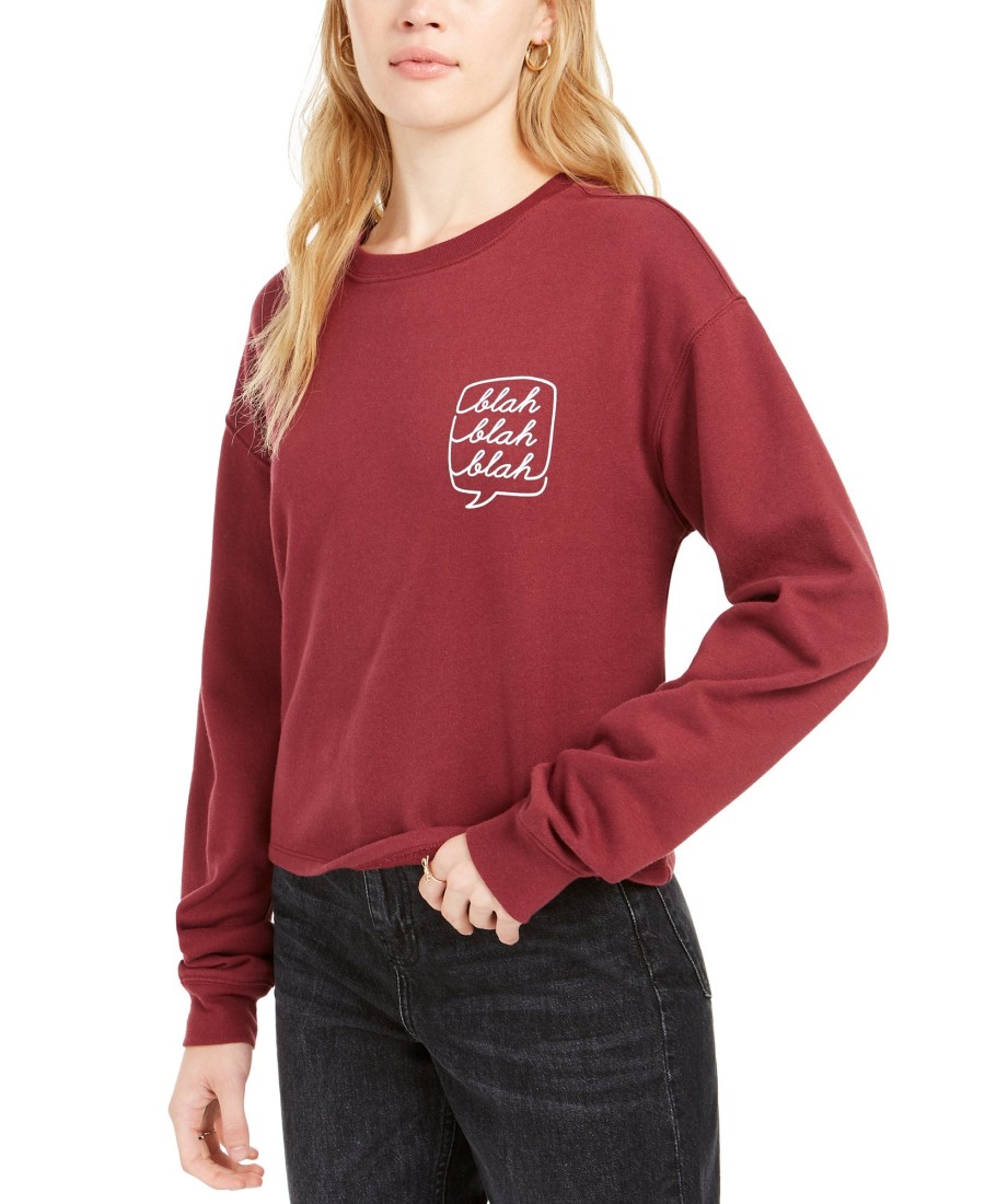 Juniors' Love Tribe | Juniors' Blah Blah Cropped Graphic Sweatshirt Wine