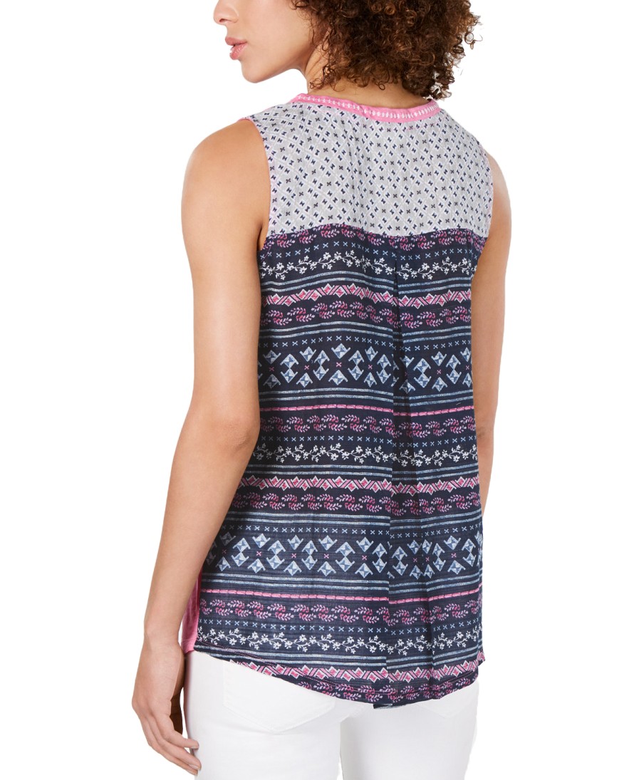 Women'S Style & Co | Printed Colorblocked Top Rolling Geo