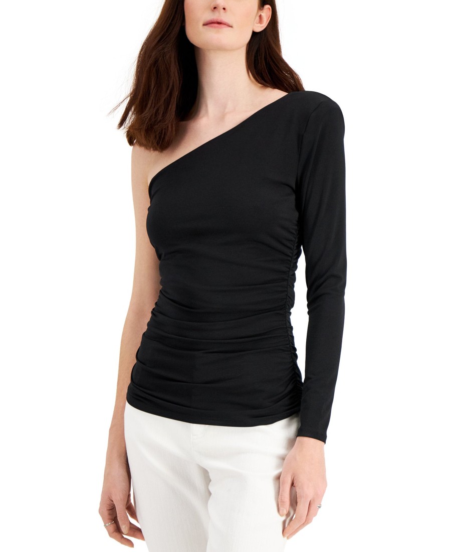 Women'S INC International Concepts | Ruched One-Shoulder Top Deep Black